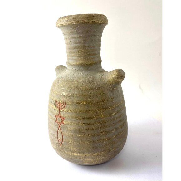 Pottery Vase with Star of David, Fish, Menorah Religious Decor - Picture 2 of 3